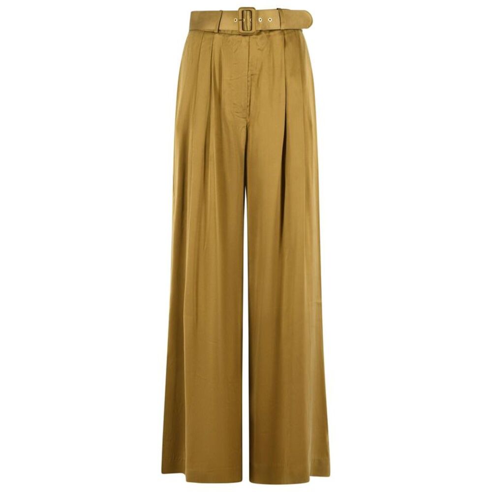 Zimmermann 'Tuck' Olive Green Silk Pants Women
